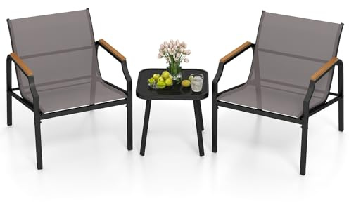 COSTWAY 3-TLG. Gartenmöbel Set, Balkonset mit 2 Stühlen und Tisch, Balkonmöbel mit atmungsaktivem Stoff, Terrassenmöbel, Gartengarnitur, Sitzgruppe für Balkon, Garten, Terrasse