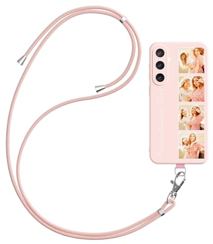 LQGBFCLK Handykette Personalisierte Handyhülle für Samsung Galaxy S25+5G, Handyhülle mit Band Kordel, Selbst Gestalten Hülle mit Mehreren Foto Bild Text, TPU Stoßfest Hülle mit Kette (Mehrfarbig)