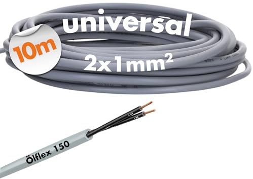 Lapp 10m Ölflex 150 Steuerleitung 2x1 mm² - 18 AWG Steuerkabel 2-Adrig | H05VV5-F Litzenkabel, UL-gelistet, Flammwidrig, Chemie- und Ölbeständig, PVC-Mantel, Anschlussleitung für Maschinenbau