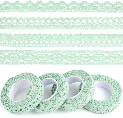 ASTARON Vintage Spitzenband Grün, selbstklebendes Dekoband, Spitzenbordürenband, für Bastelarbeiten, Hochzeitsdekoration, Scrapbooking, Geschenkboxen