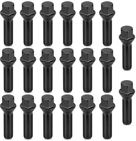 Fit4drive 20Pcs M14x1.5 Wheel Nuts Bolts Wheel Lug Bolts Replacement for Seat Skoda Mercedes Tapered Extended 45mm Black