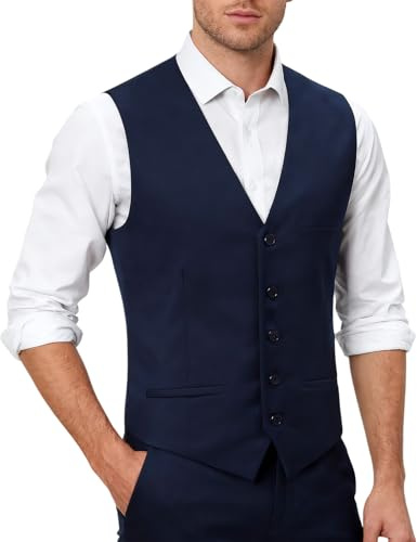 mintgreen Gilet Costume Homme Robe Formelle à Poitrine Unique Slim Fit Couleur Solide Gilet de Mariage, Bleu Marine, L