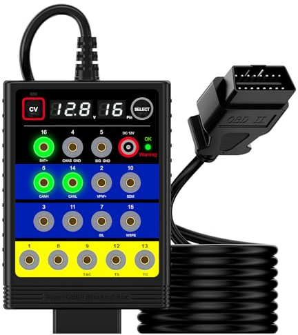 OBDResource OBD-II Breakout Box, BX100 Tester di Circuito per Auto, Dispositivo Diagnostico per Tutti i Veicoli con 12 Cavi di Prolunga