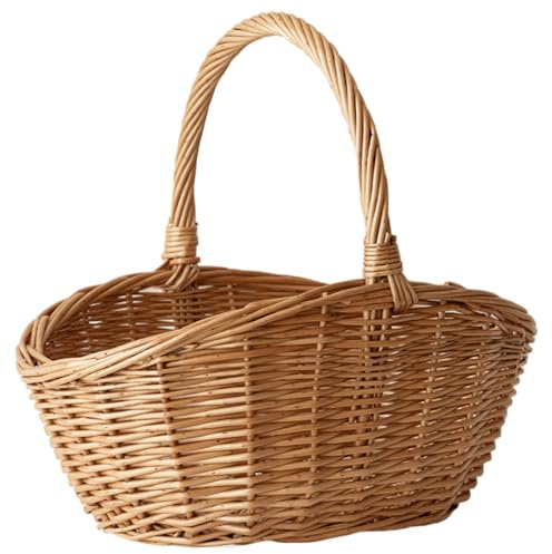 Cesta de mimbre con asa, cestas de picnic de mimbre tejidas portátiles de gran capacidad para frutas, verduras, flores, organización, cesta tejida pequeña