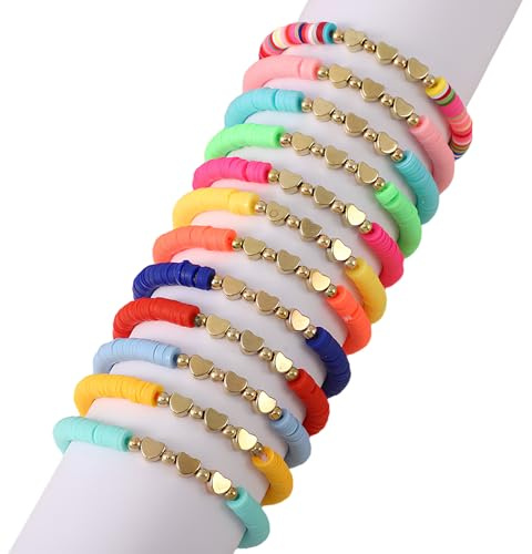 Cumilo 12 Piece Heart Bead Friendship Bracelets, Colorful Adjustable BFF Bracelet Set for Girls, Women, Kids, Teens, Party Bag Fillers