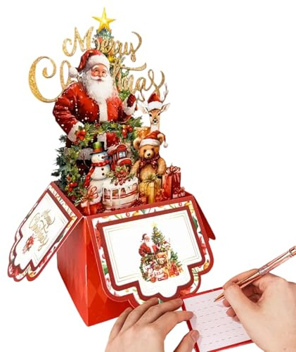 Protoence 3D Weihnachtskarten | 4-lagige Weihnachtsmann Rentier Baum Kinder Grußkarte,Weihnachtskarte mit Umschlägen - Für Weihnachtsfeier Freunde Festliche Weihnachtszeit Winter Kinder