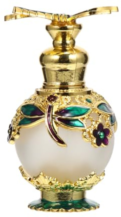 POPETPOP Botella de Aroma de Aleación para Aceites Esenciales Frasco de Vidrio Verde Recargable para Aromaterapia Casa Envase de Almacenamiento Multifuncional