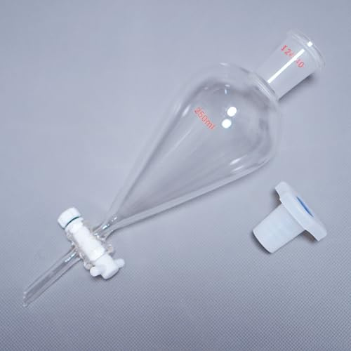Imbuto separatore in vetro borosilicato con valvola a tappo in PEFT, adatto for l'estrazione e la separazione di liquidi in laboratorio.(250ml)