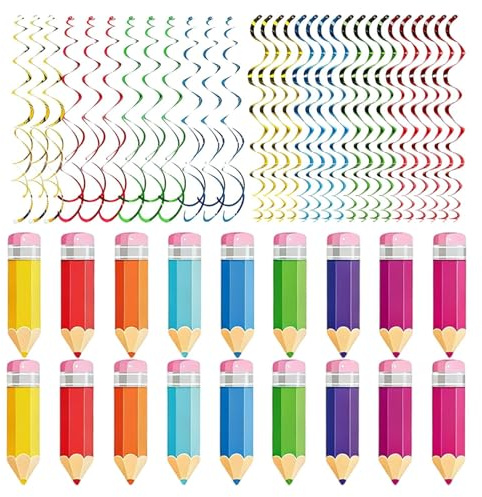 Xvilmaun Serpentinas de techo, serpentinas coloridas con temática de lápiz, decoración de techo para el regreso a clases, para profesores, escuela, aula, hogar, cumpleaños, Navidad, oficina, primavera