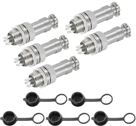 QUARKZMAN 5Pcs Connettore Aviazione GX12 A 6 Pin 300V 5A 16mm Presa Maschio Femmina Con Cappuccio Impermeabile Per Rimorchi Droni Attrezzature Industriali Argento