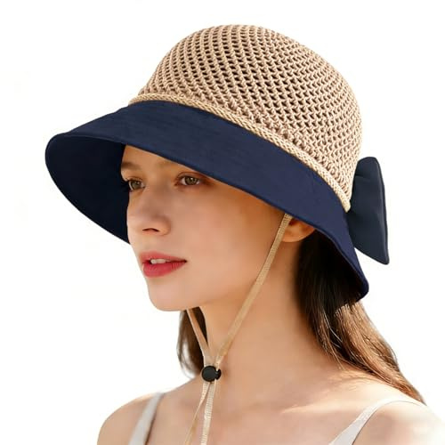KXF Summer Beach Sun Hats for Women Ladies Foldable Sun Caps Lightweight Breathable Wide Brim Packable Outdoor UV Protection
