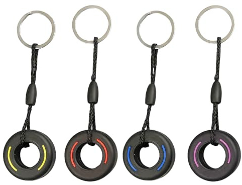 GXAHSOL 4 Stück Mini Reifen Schlüsselanhänger Set, PVC Auto Schlüsselring in Reifenoptik, Rennreifen Schlüsselanhänger, Geschenk für Auto Fans, Mehrfarbig
