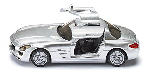 siku 1445, Mercedes-Benz SLS, Metall/Kunststoff, Schwarz, Spielzeugauto für Kinder, Öffenbare Flügeltüren
