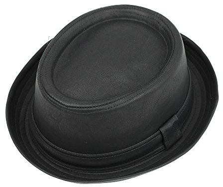 Vintage Unisex Pork Pie Trilby Hat Black Faux Leather Breaking Bad Heisenberg Style [Black,XL (59 CM)]