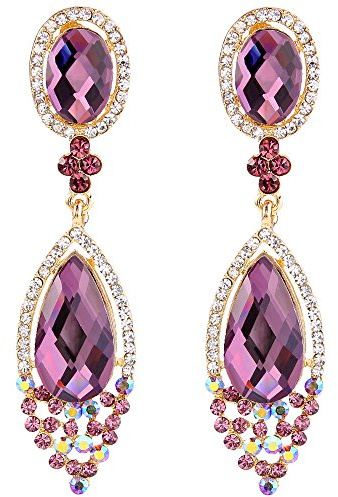 Clearine Ohrclips lang Damen Hochzeit Party Kristall Tropfen Chandelier Dangle Ohne Ohrlöcher