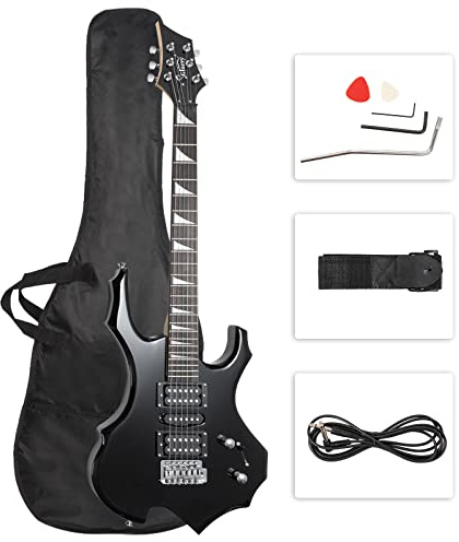 Glarry Cool Burning Fire Style Electric Guitar Christmas gift for Beginner Guitar Lover with Accessories Pack (Black)
