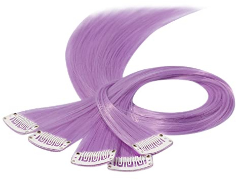 Beauty7 DIY Farbige Haarverlängerungen haarsträhnen zum einklipsen Bunte zum einflechten mit Haarclips strähnchen clip in extensions Haarteil Perücken Highlights Hair für Mädchen 50cm 5stk Hell Lila
