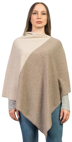 DALLE PIANE CASHMERE - Poncho tvåfärgad 100 % kashmir - kvinnor, BEIgE, one size