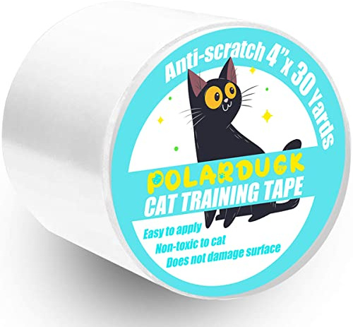 Polarduck Anti Cat Scratch Tape: 4 inches x 30 Yards Cat Training Tape 100% Transparent Clear Double Sided Cat Scratch Deterrent Tape Furniture Protector for Couch, Carpet, Doors, Pet & Kid Safe
