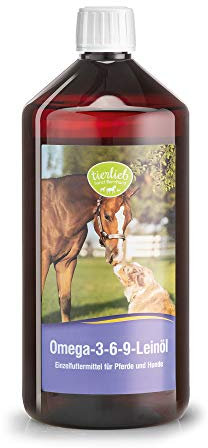 tierlieb Omega-3-6-9 Leinöl für Pferde & Hunde | Reich an ungesättigten essenziellen Fettsäuren | Mit natürlichem Vitamin E | 1 Liter