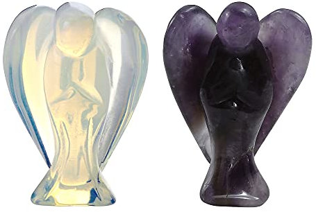 GEHECRST 1 Paar Engel Edelsteine Steine deko Set Engel Figuren Schutzengel Talisman Glücksbringer Reiki Deko Dekoration (Opalite+Amethyst)