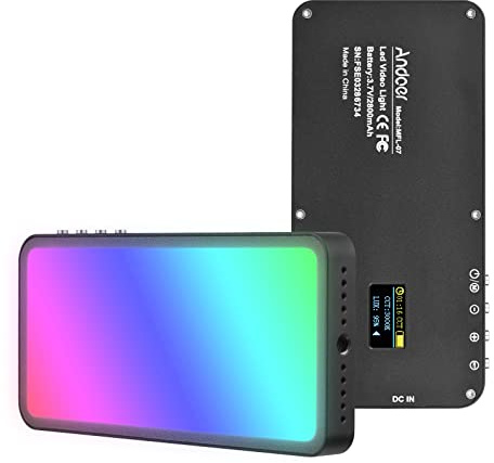 Andoer RGB LED Videoleuchte, Tragbares LED Videolicht 3000K-6500K Dimmbare USB Wiederaufladbarem Fülllicht mit 2800 mAh Akku, CRI95+ für DSLR Kamera YouTube Videofotografie