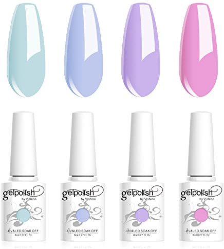 Vishine Set di 4 smalti in gel per unghie, color crema pastello, primavera estate, blu lavanda, lilla, viola, per nail art e manicure fai da te, 8 ml, C030