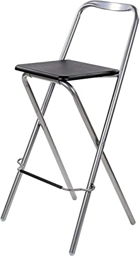 Unibos | Modern Bar & Kitchen Stools| Leatherette Padded Seat | Non Slip Footrest Breakfast Bar/Counter/Kitchen & Home Barstools Sturdy Frame | Space Saving | FOLDABLE (BLACK)