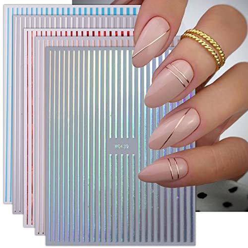 JMEOWIO Linea Colorata Aurora Adesivi Unghie Nail Art 9 Fogli Stickers Unghie Autoadesivi Decorazioni Unghie Nail Art Disegni