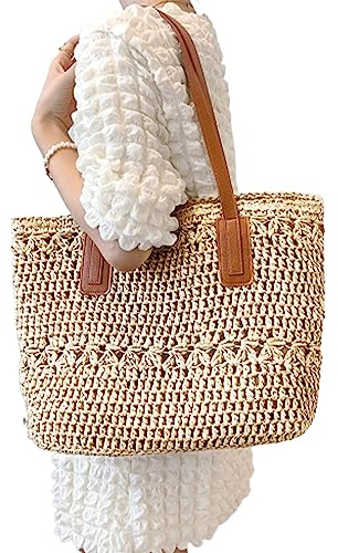 Jorzer Strohstrandtasche Frauen Stroh Bag Sommer Urlaub Tasche große Kapazität Strandtasche gewebte Umhängetasche für Sommerferien wichtiger