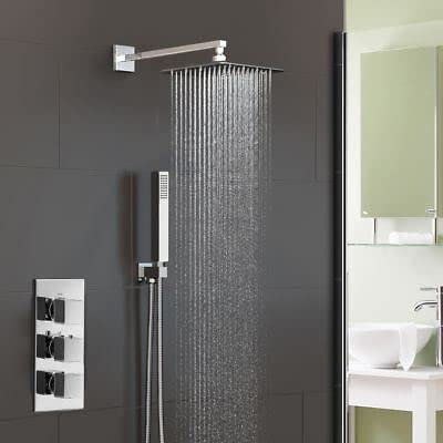 2 Way Concealed Thermostatic Shower Mixer Valve Chrome 200MM Slim Overhead