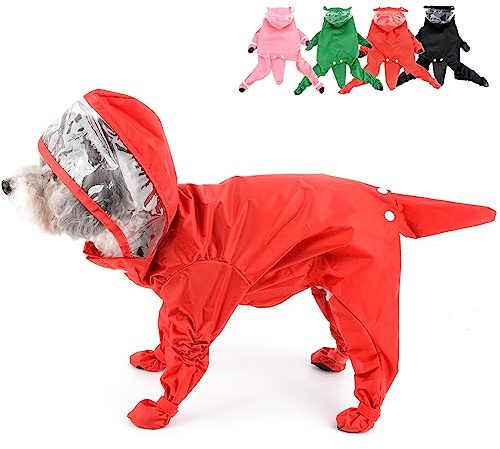 Zunea Wasserdichter Hunderegenmantel mit Kapuze für kleine Hunde Welpen Regenponcho Overall mit Regenstiefeln Vierbeiner Slicker Regenschutz Regenbekleidung Haustier-Regenjacke Regenmantel Rot S