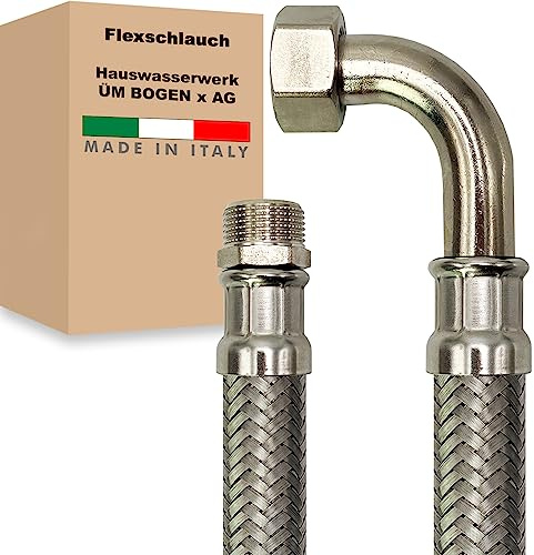 Hauswasserwerk Flexschlauch 1 Zoll Edelstahl Panzerschlauch Anschlußschlauch Sanitär Armaturenschlauch Made in Italy (ÜM BOGEN x AG - 2000 mm)