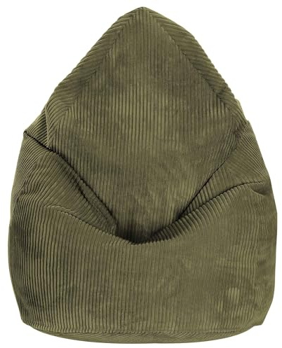 DreamRoots Sitzsack Kinder Cord 70x70x105 cm, Dark Olive | Bean Bag Chair, mit Füllung, Lehne & Bezug, Kindersitzsack für Mädchen & Jungen, Kinderzimmer