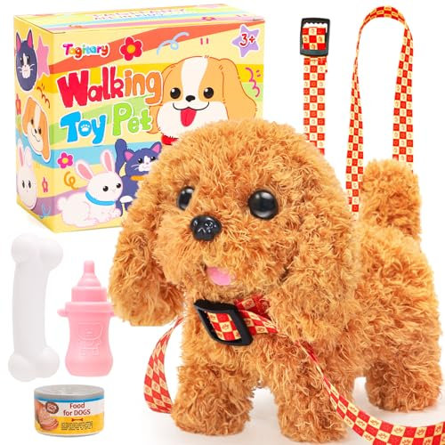 Tagitary Plush Toys Puppy Electronic Toy Dogs That Walk and Bark,Tail Wagging Fake Dog Interactive Dog Toy for Kids with Leash,Easter Christmas Birthday Gift for Toddlers Kids