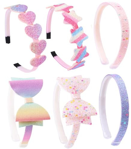DRESHOW 6 Paket Rosetthårband för Flickor Glitterhårband för Barn Hjärtstjärna Hårband för Småbarn Tonåringar