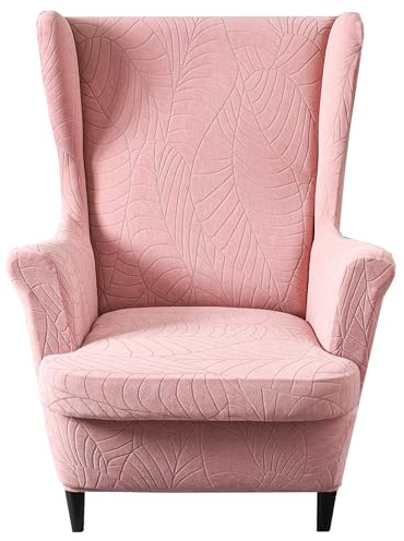 HZDHCLH Wingback stolsskydd 2 delar med armar fashionabla elastiska soffskydd möbelskydd stolskydd lämplig för fåtölj vardagsrum sovrum hotell (rosa jacquard)