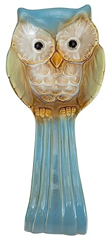 Hoement Porta Cucchiaio e Finitura Artigianale Elegante a Forma di Gufo Blu in Ceramica Design Creativo Semplice e Pratico Supporto per Utensili da Cucina