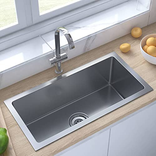 AUVYI Handgemachte Einbauspüle Edelstahl Silber 60x30x20cm Arbeitsplatte Küche Spüle ohne Unterschrank Waschbecken Küchenarbeitsplatte Ausgussbecken Spülbecken Kitchen Sink