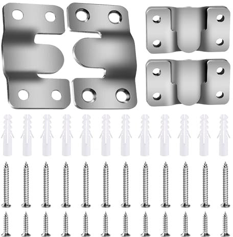 VooGenzek 6 Pièces Supports de Montage Encastrés, Boucle Quincaillerie Murale en Acier Inoxydable, Supports Encastrés pour Cadre Photo, Mural Cintre Photo, avec 24 Vis, Argent 54 x 30 mm