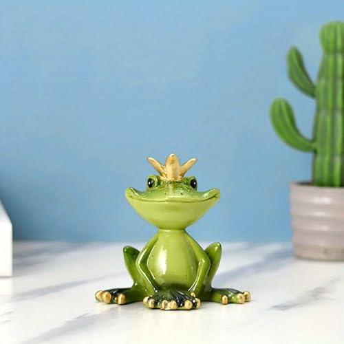 LINZHEN Yoga Frog with Crown Statue Resin Figurine Garden Decor Patio Lawn Ornament Living Room Desk Shelf
