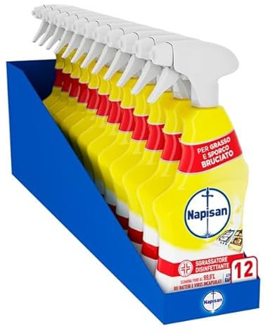 Napisan Spray Sgrassatore Disinfettante al Limone, Confezione da 12 pz da 740 ml di Sgrassatore Disinfettante, Spray da 740 ml