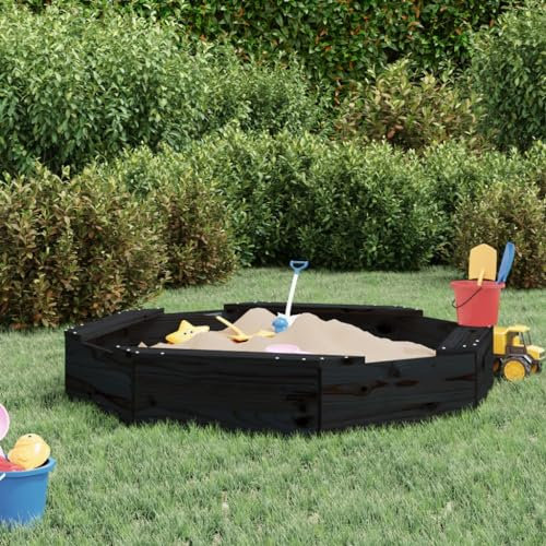 Équipement de jeu d'extérieur Bac à sable avec sièges Noir Octagon Bois massif Pin Jouets et jeux