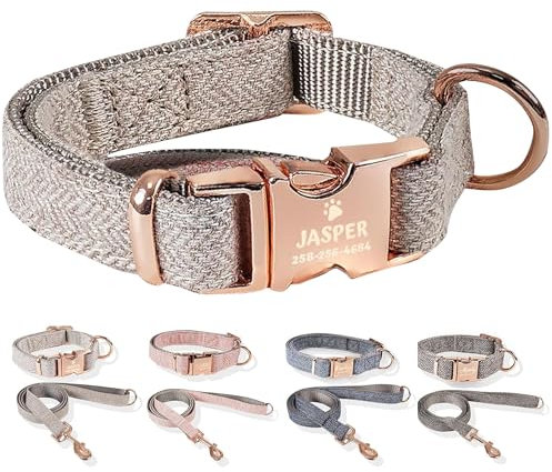 TESFANS Hundehalsband Personalisiertes - hundehalsband kleine Hunde mit Namen und telefonnummer - Größe 20-65 cm für katzenhalsband mit Namen