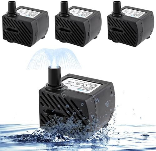 Mini Wasserpumpe, 4pcs Mini Aquarium Pumpe, 3W 180L/H Ultra Leise Brunnen Pumpe mit Netzkabel, Tauchpumpe Klein Springbrunnenpumpe, Fontänenpumpe für Aquarien Teich Brunnen Hydrokultur