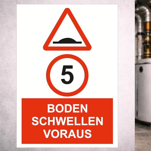 Indigos UG - Schild Boden Schwellen voraus - 210x297 - Hinweisschild Warnschild Sicherheitsschild - Aluverbundplatte 3 mm - für Innen und Außen