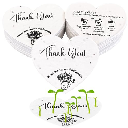 50 Plantable Seed Paper Hearts with Wildflower Seeds- A Thank You Card That Grows | A Memorable Gift Tag That Keeps Giving | 2.5in x 2in Thank You Note for Bridal Shower, Weddings, Holidays, and for Small Business Thank You Cards