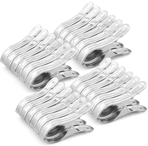 24 Stück Edelstahl Clips,12 cm Langer Strandtuch Clips,Handtuchklemmen für Wäsche,Badetuch,Bettwäsche,Teppich und Dicke Kleidung,Wäscheklammern Metall für Strand Urlaub Outdoor Schwimmbad (Silber)