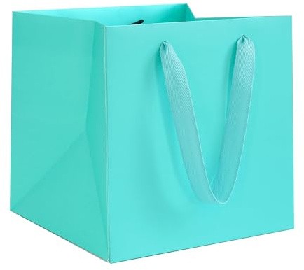 AZOWA Türkisblau Papier Geschenktüte Klein quadratische Geschenktüten mit Henkel Party Geschenk Papiertüten (15 x 15 x 15 cm, 10 Stück)