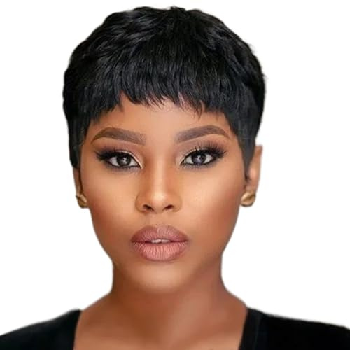 Pixie Coup Wig Hair Human 3 pouces Broisses courtes pour les femmes noires cheveux humains Look naturel sans glue Pixie Coup Wig Lace Perruque avant avec frange droite courte coiffure humai